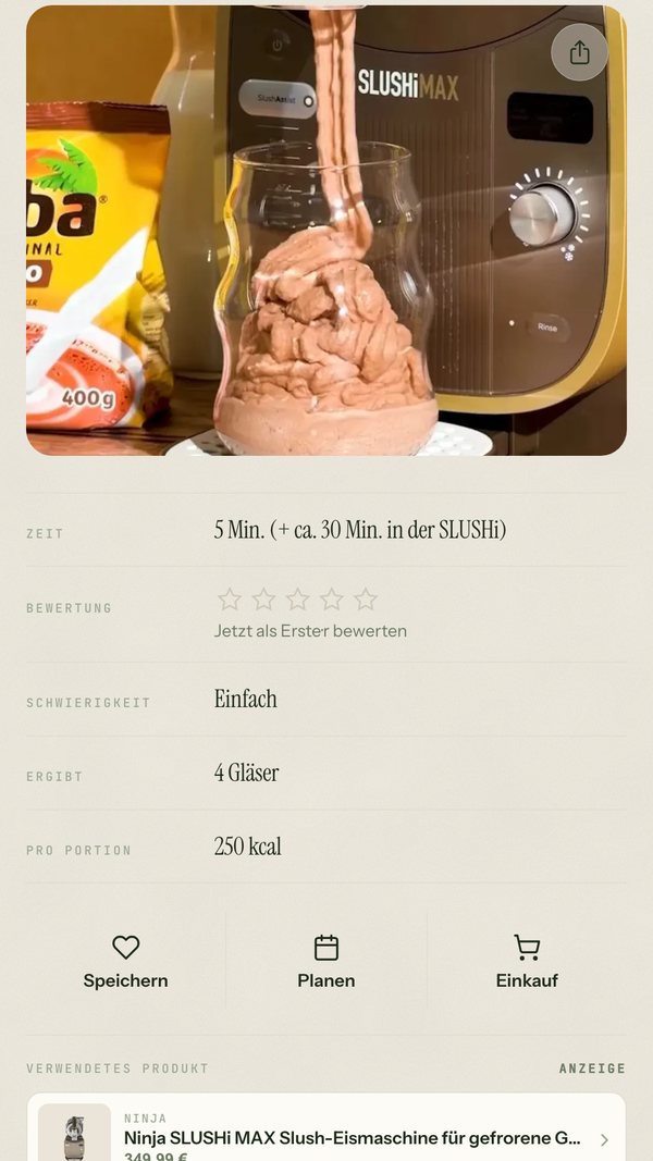 Rezeptseite Kaba Milkshake Slushi auf foodoholic.de mit verlinkter Ninja SLUSHi MAX